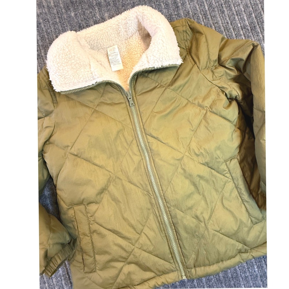 Madewell Women's Reversible Sherpa Puffer Jacket Colorblock Green Size Small - Picture 6 of 13